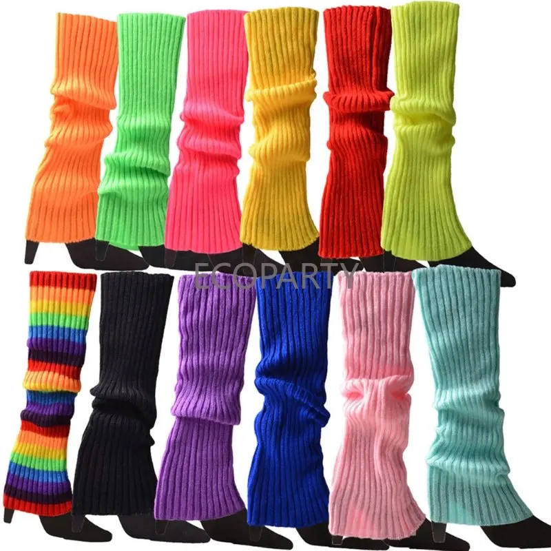 

Women 80s Fluorescent Neon Colored Knit Leg Warmers Ribbed Footless Socks Stockings Halloween Dance Party Accessories Wholesale