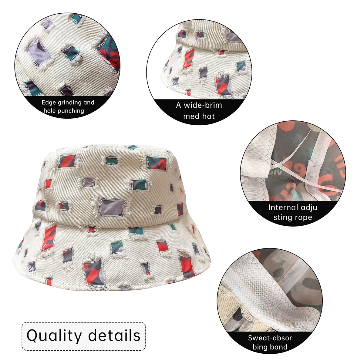 Ripped Style Solid Color Wide-Brimmed Bucket Hat for Women, Face-Slimming Sunshade Bucket Hat for Men, Cool and Casual Hat, Trendy and Cute Fashion for Shopping and Hiking