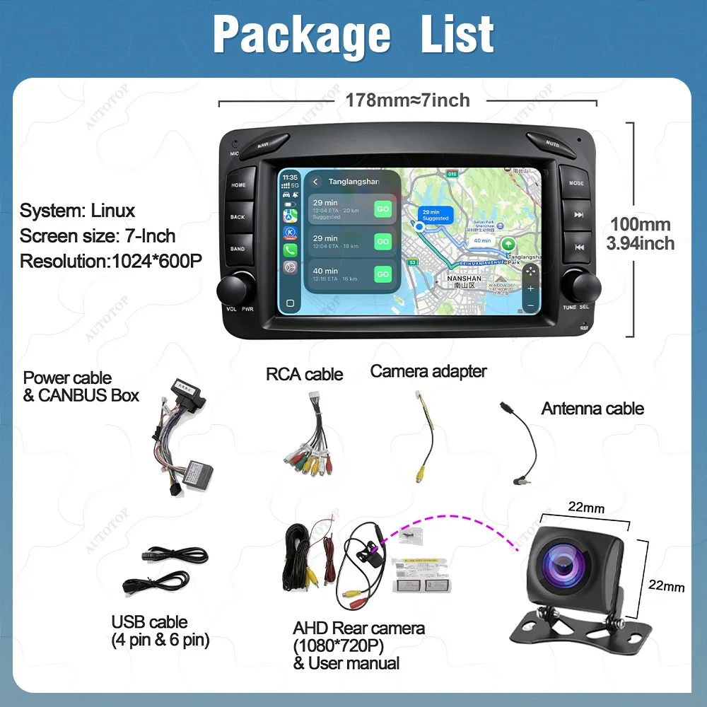 AUTOTOP Pantalla de radio para coche con sistema Linux de 7 pulgadas para Mercedes Benz CLK W209 C209 W168 W203 W463 Vito 1998-2006, CarPlay inalámbrico, Android Auto, radio para coche, pantalla táctil, monitor multimedia, navegación GPS, unidad principal estéreo, WiFi 8