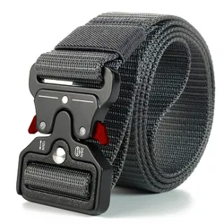 Men's Tactical Canvas Belt - Multifunctional Military - Inspired Faux Nylon Waist Belt with Plastic Buckle - 120cm (Red - Gray)