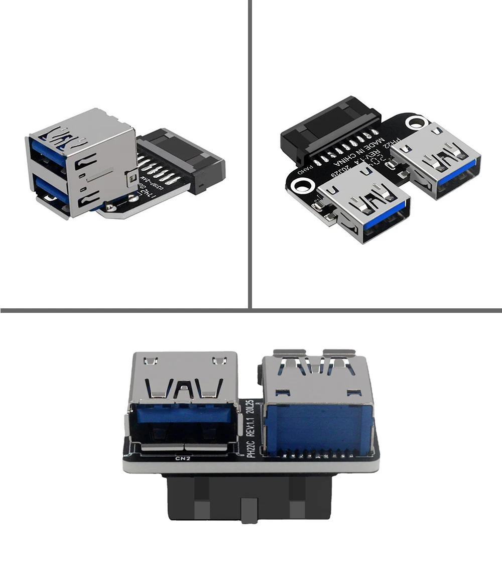 

20-контактный двойной адаптер USB 3,0, разъем для материнской платы настольного компьютера, 19-контактный/20-контактный разъем с 2 портами USB A типа мама