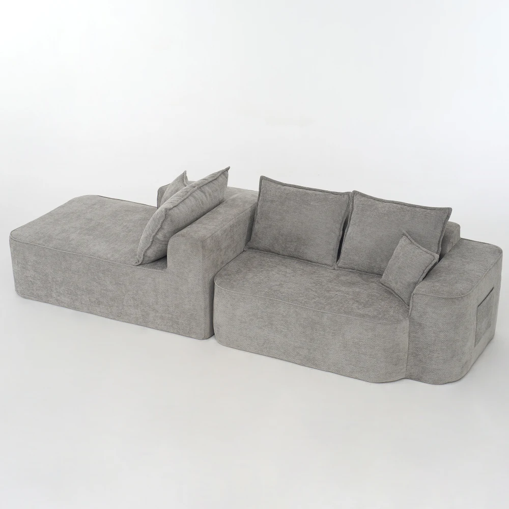 Bequemes graues 2-Personen-Sofa, keine Montage erforderlich – weiche gepolsterte Couch mit seitlichen Aufbewahrungstaschen für Wohnzimmer und Schlafzimmer – Detail 27