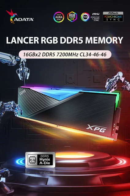 Adata XPG Lancer 16GB DDR5 7200Mhz RGB RAM - Black - الذاكرة