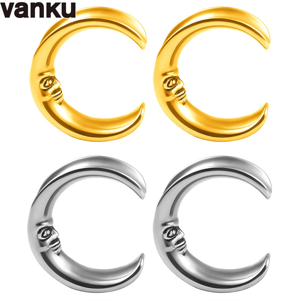 

Vanku 2PCS Fashion Saddle Moon Human Face Ear Weight Hangers Plug Tunnel Body Piercing Jewelry Ear Gauges Expander