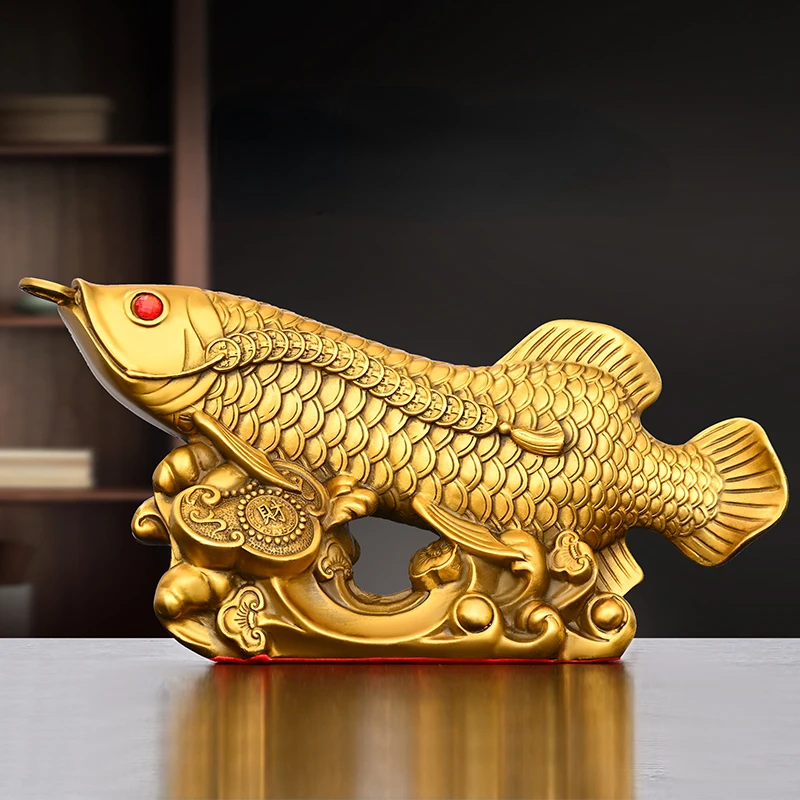

Copper Fish Ornament Golden Dragon Fish Yearly Luck Living Room Office Desktop Decoration