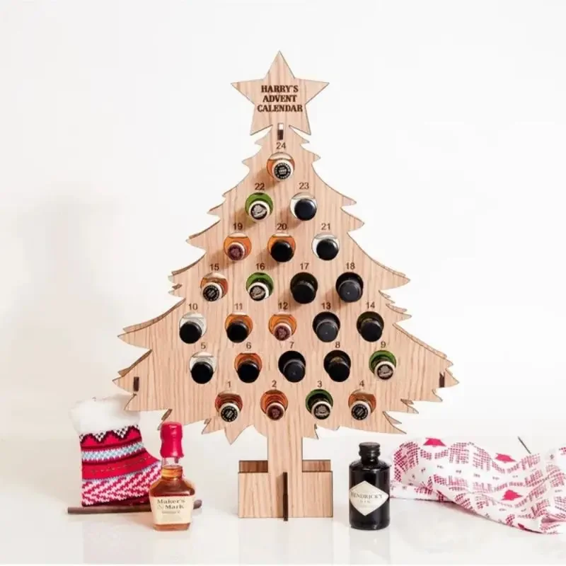 

Adult Advent Tree-Christmas Countdown Christmas Tree 24 Days Wine Bottle Holder Christmas Countdown Wooden Calendar Wine Rack