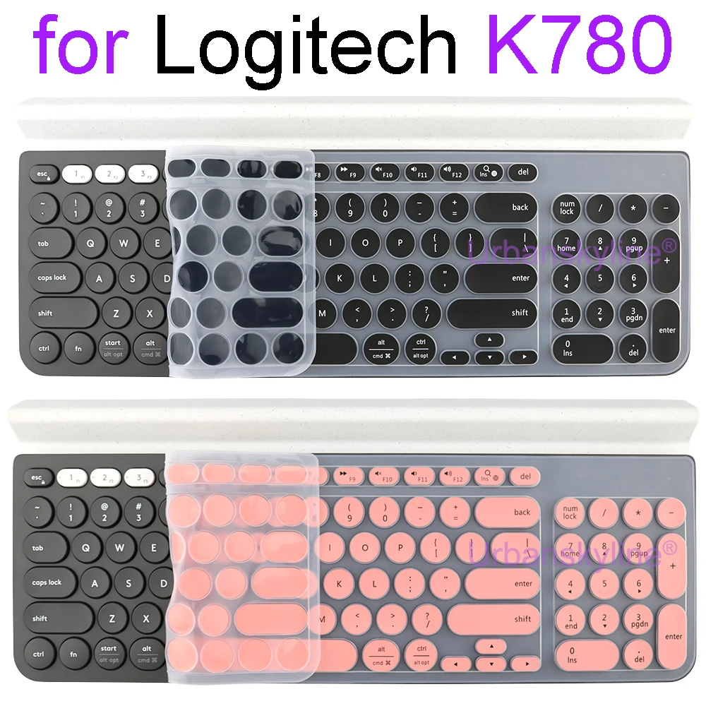 

K780 Keyboard Cover for Logitech K780 Wireless Bluetooth Protector Skin Case Film Silicone TPU Case for Logi Clear Black Pink