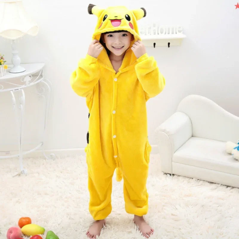 

Boys And Girls One-piece Plus Velvet Pikachu Minion Pajamas Flannel Children's Baby Home Clothes Autumn And Winter