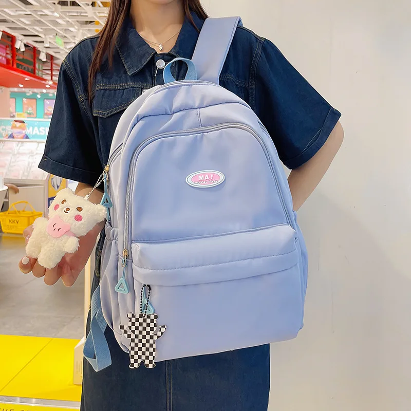 

New Solid Cute Girl Backpack Female Trendy High Capacity College Backpack Women Student Book Bag Kawaii Nylon Travel School Bags