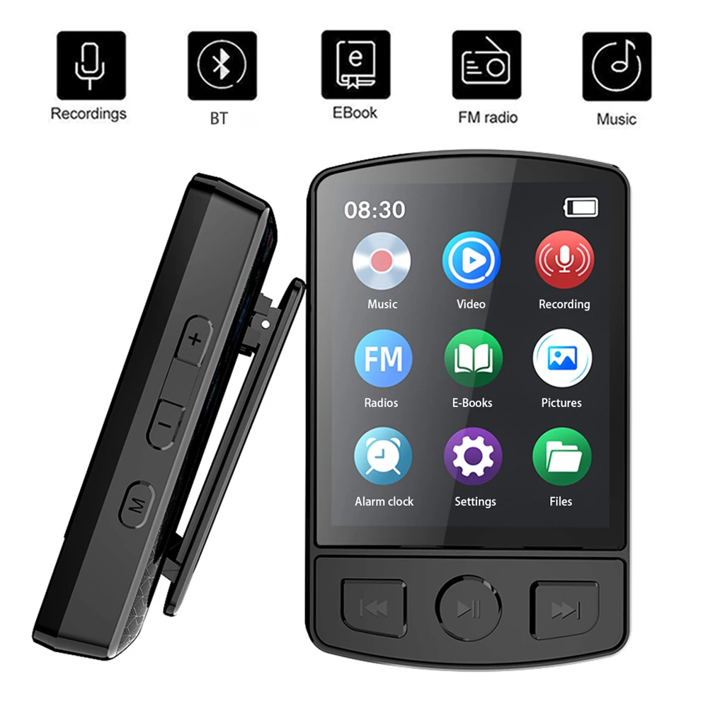 

Портативный MP3-плеер Bluetooth 5,2 Музыкальный стерео динамик Mini MP4 Воспроизведение видео со светодиодным экраном Запись FM-радио для Walkman