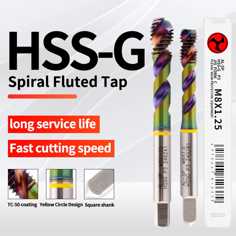 HSS-G JIS Standard Spiral Fluted Tap M2 M2.5 M3 M4 M5 M6 M7 M8 M10 M12 Machine Screw Thread Taps For