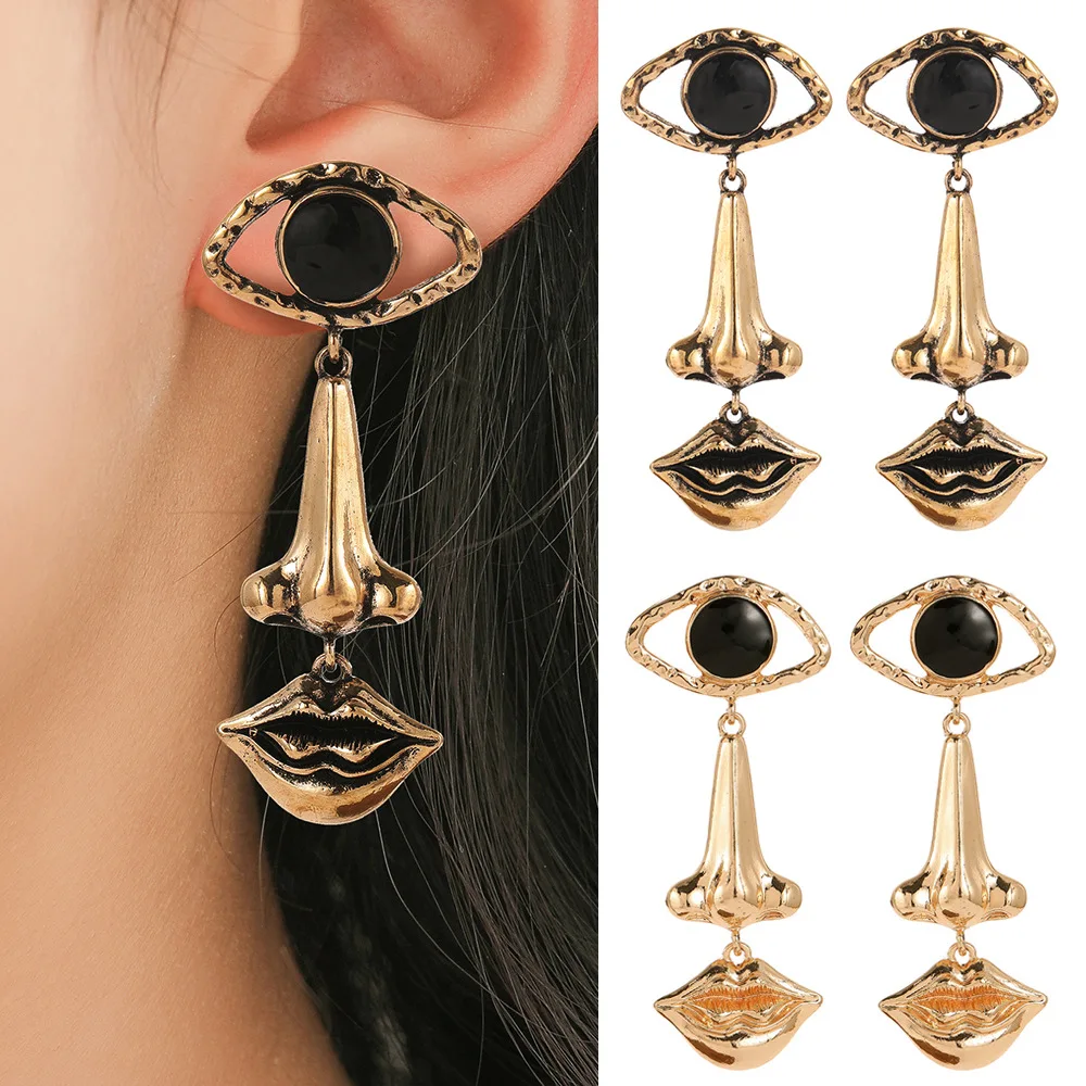 Timlee E115 New Personality Eye Mouth Outline Alloy Drop Earring Eyes Nose Dangle Earrings Popular Jewelry Wholesale