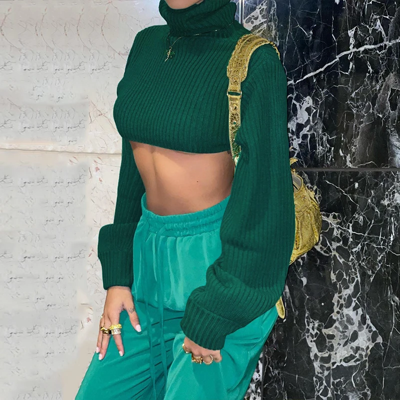 

Трикотажная водолазка с длинным рукавом и открытой спиной, пикантный короткий топ большого размера, свитер, осенняя Женская мода, наряды