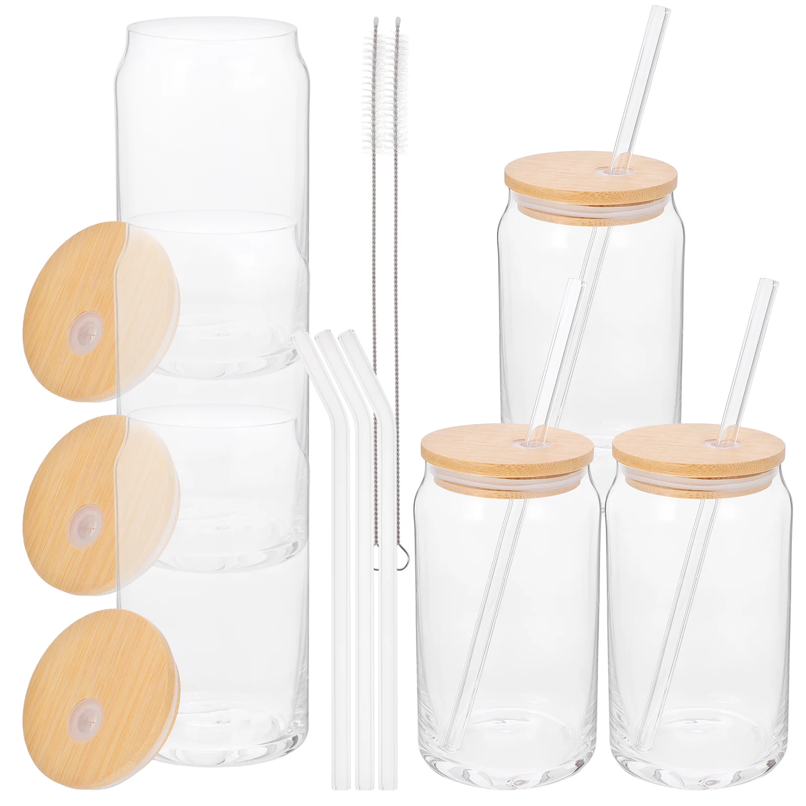 

Straight Glass Eye Glasses High Borosilicate Tumbler Beer Can with Lids and Straw