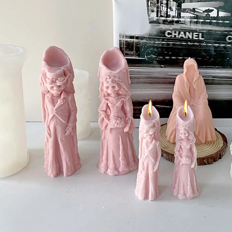 Cjeuxnr Stampo in silicone 3D per candele a forma di fantasma di Halloween, per sapone e resina epossidica, per aromaterapia, sapone, candele (sposa scheletrata