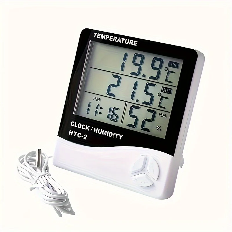 1pc HTC-2 Smart Electric Digital Hygrometer Thermometer Weather Station Clocks Outdoor LCD Electronic Humidity Meter temperature humidity meter air thermohygrometer