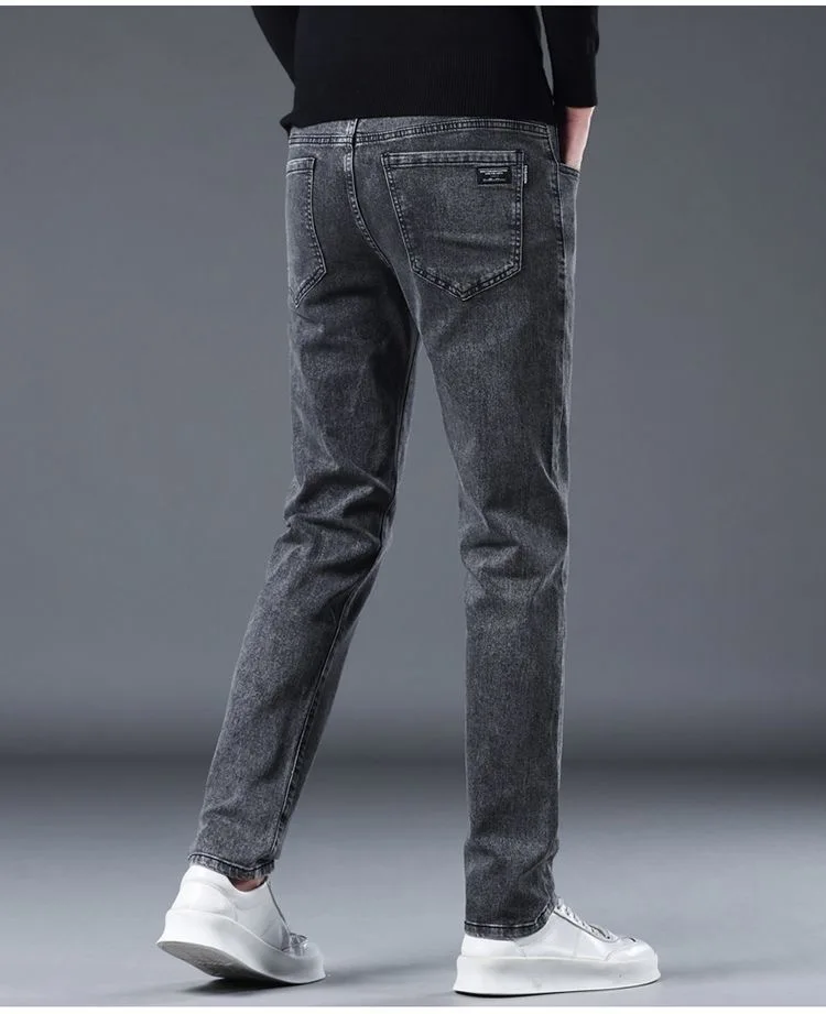 2023 Spring and Autumn New Classic Fashion Solid Color Elastic Small Legs Men's Casual Slim Comfortable Breathable Jeans 28-36