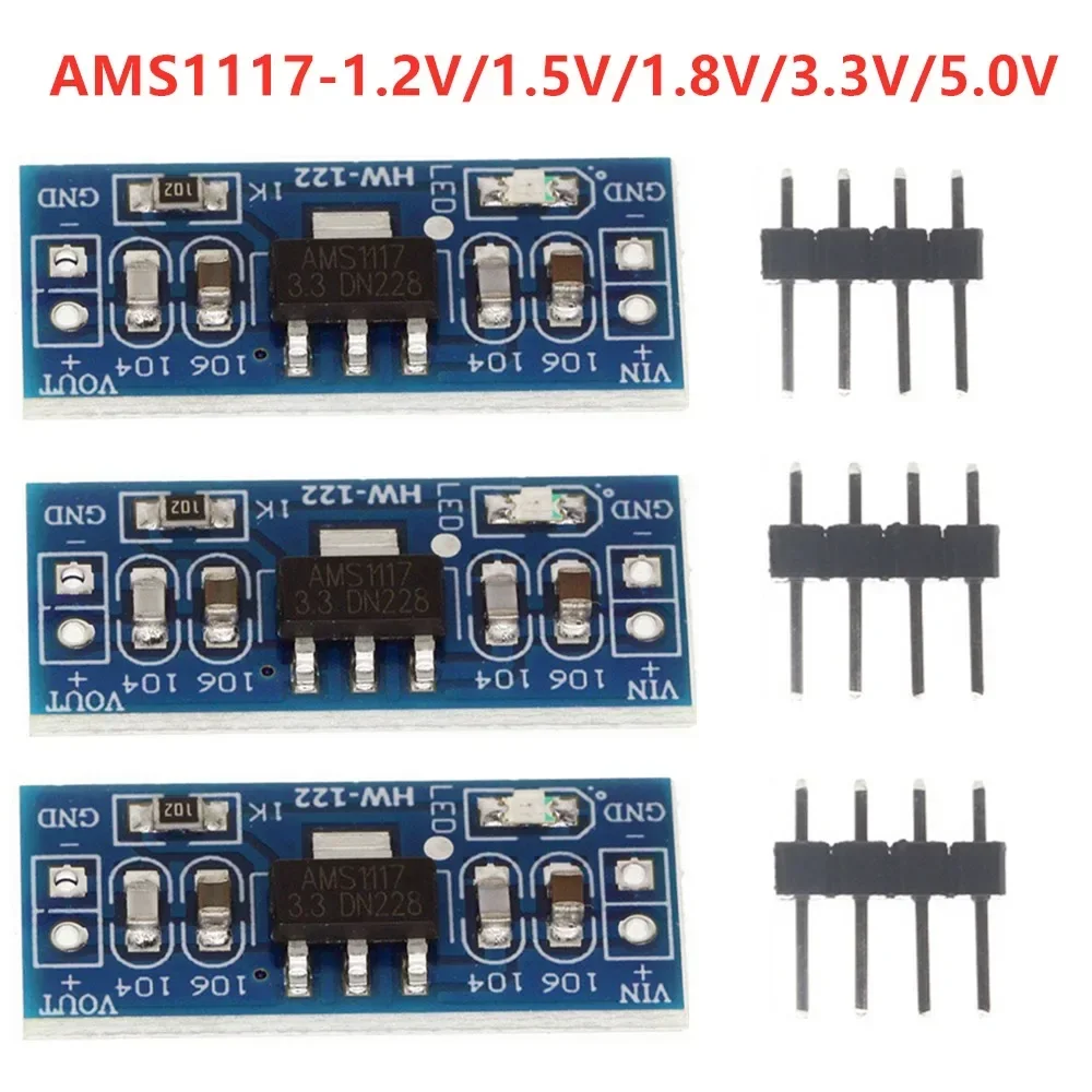 3개 AMS1117 가변 전압 전원 모듈(1.2V - 5V) - DIY 전자 키트에 이상적