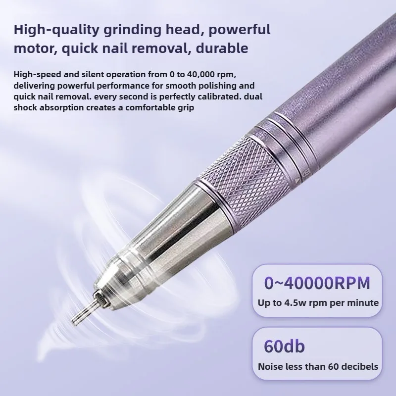 신제품 40000RPM 전문가용 충전식 네일 장비 고품질 브러시리스 터빈 매니큐어 페디큐어 휴대용 네일 드릴