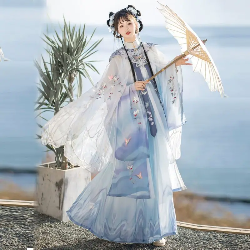 

Новинка, оригинальная Женская юбка Hanfu династии Мин, плиссированная юбка с облаком на плече, женский элегантный комплект Hanfu в стиле ретро