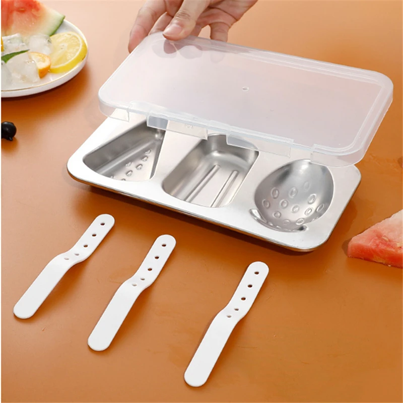 3 Holes Stainless Steel Ice Cream Mold DIY Chocolate Popsicle Moulds Candy Maker Gadgets Kitchen Party Supplies Ice Cube Tray