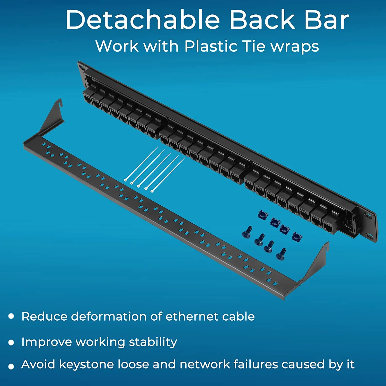 traseira removível, acoplador RJ45, 24 portas, Cat6, Cat6a, Cat7, 10G, 19