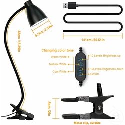 Adjustable LED Desk Lamp with 3 Color Modes and 10 Brightness Levels - Dimmable Reading Light with Auto - Off Timer and Flexible Gooseneck Clip (Black)