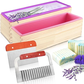 Rectangular Handmade Soap Molds Kit with Cutter DIY 42 Oz Flexible Silicone Wooden Box Soap Mold Mermaid Fish Tail Mold Gifts 1