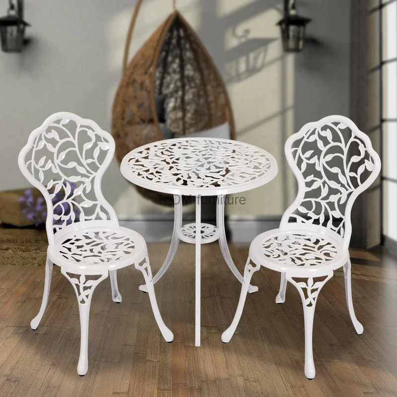 

Outdoor Aluminum 3 Piece Table and Chair Courtyard Furniture Set Leisure Balcony Garden Patio Luxury Iron Terrace Folding Table