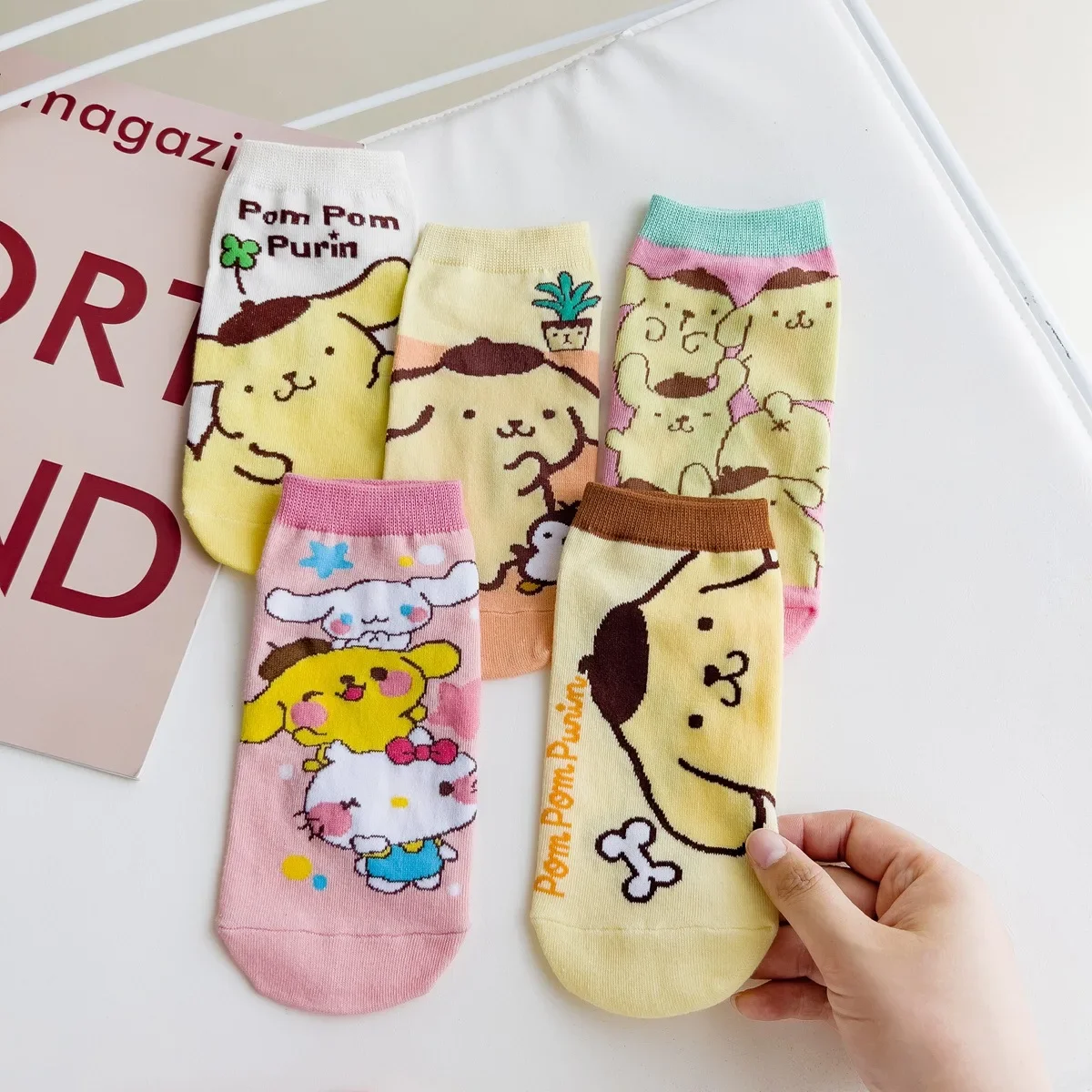 

Милые носки Sanrio, серия Pompompurin, милые Мультяшные Аниме Короткие носки для студентов, удобные женские носки, подарок для девочек