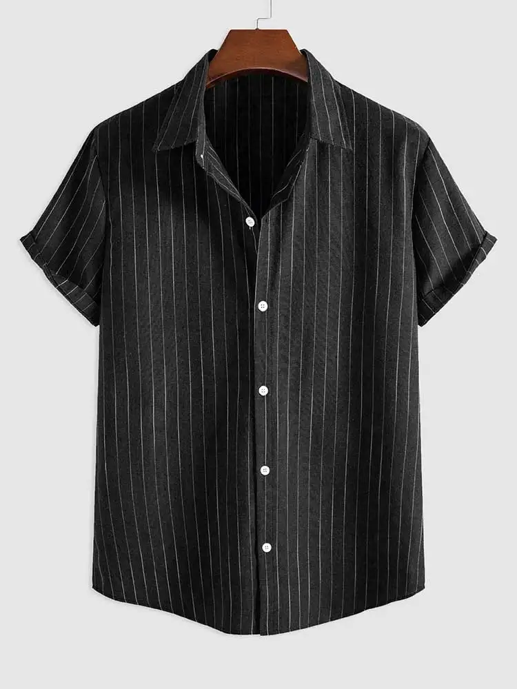 

Striped Shirt for Men Short Sleeves Button Blouses Casual Turn-down Collar Shirt Summer Streetwear Overshirts Tops S-5XL