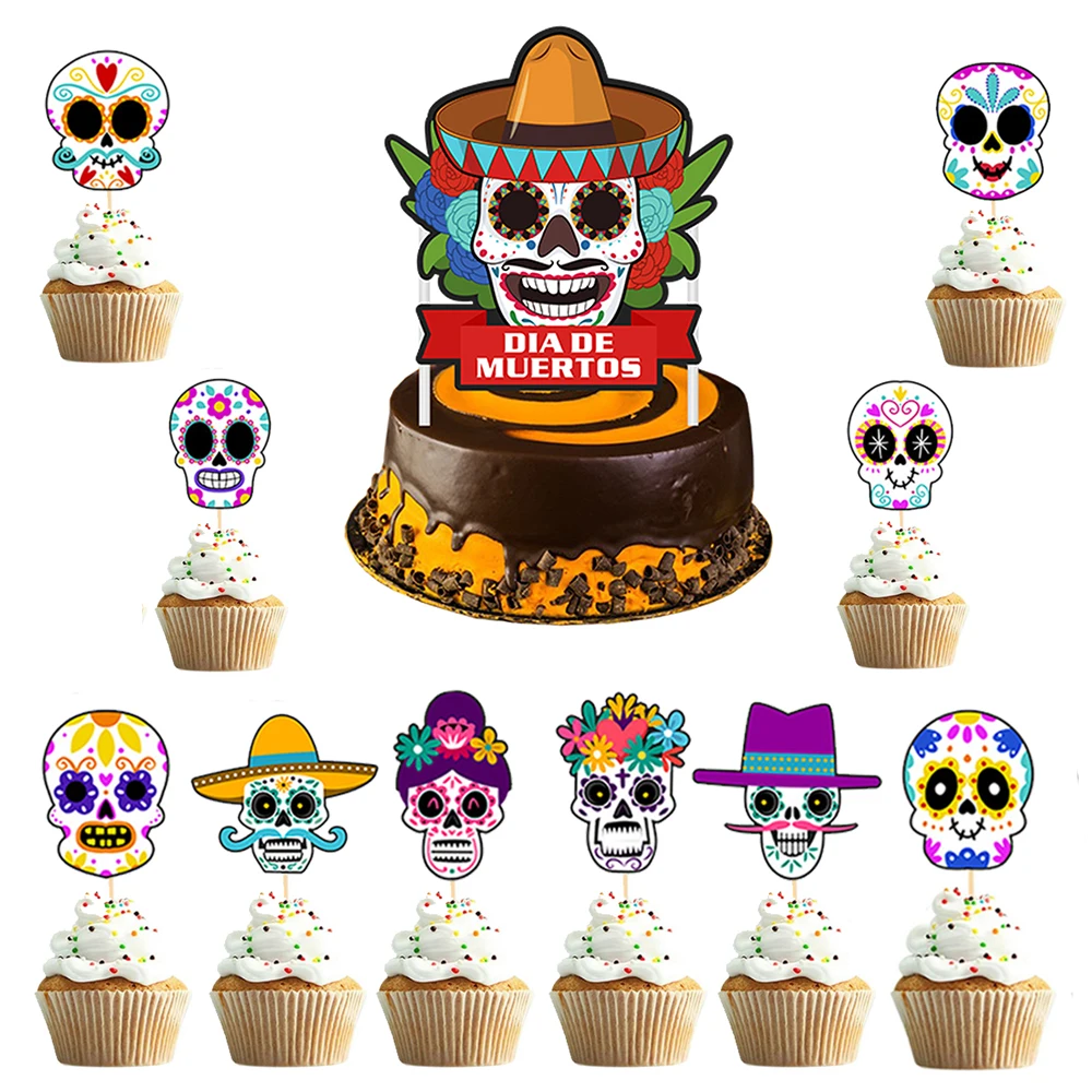 

Day of the Dead Party Cake Decor Dia De Los Muertos Cake Topper Sugar Skull Cupcake Topper Halloween Party Decorations Mexican