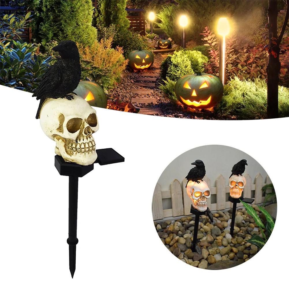 Skull Crow Solar Ground Lights For Halloween Stylish Garden Decorative Lamp For Courtyard Garden led lights halloween ghost pumpkin face led string lights ornament in multicolor size one size