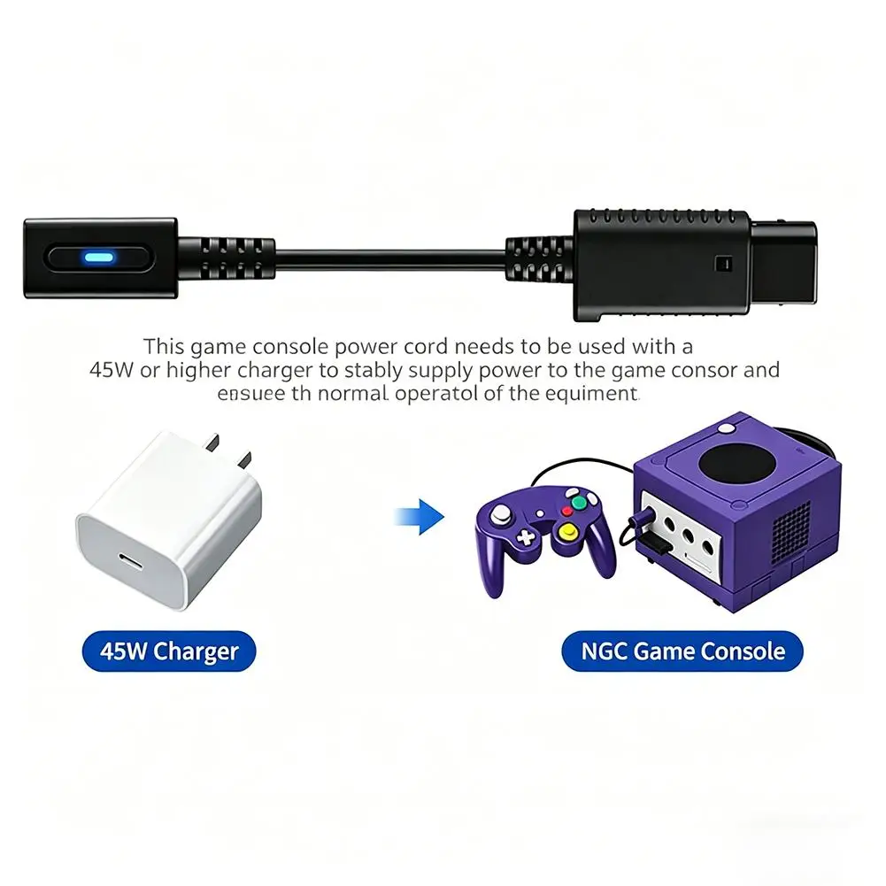 NGC 콘솔용 C타입 45W PD 충전 케이블, 닌텐도 게임큐브 콘솔용 USB C 게임용 전원 공급 코드, 충전 와이어 액세서리