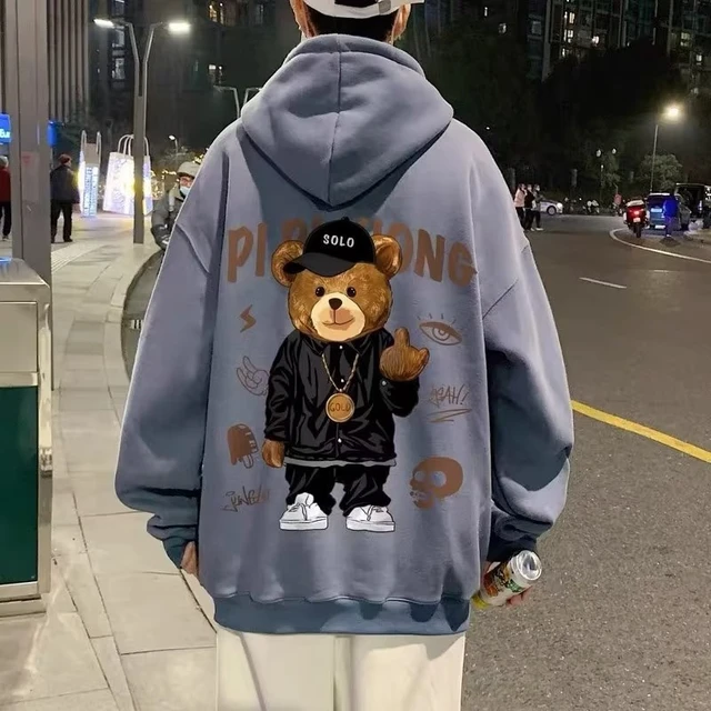 Autumn Men Hip Hop Bear Graphic Hoodie 2022 Cartoon Casual Oversized Hoodies  Streetwear Fashion Sweatshirts Japanese