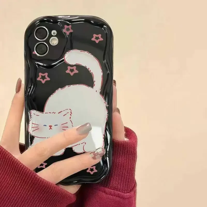 Cute Cat Cream Curly Edge Case Per Xiaomi Poco X3 X5 X6 Pro X4 Nfc F3 F4 X4 Gt M6 M3 M4 Pro Fundas Mi 12 11 Lite 5G Ne 12T Cover