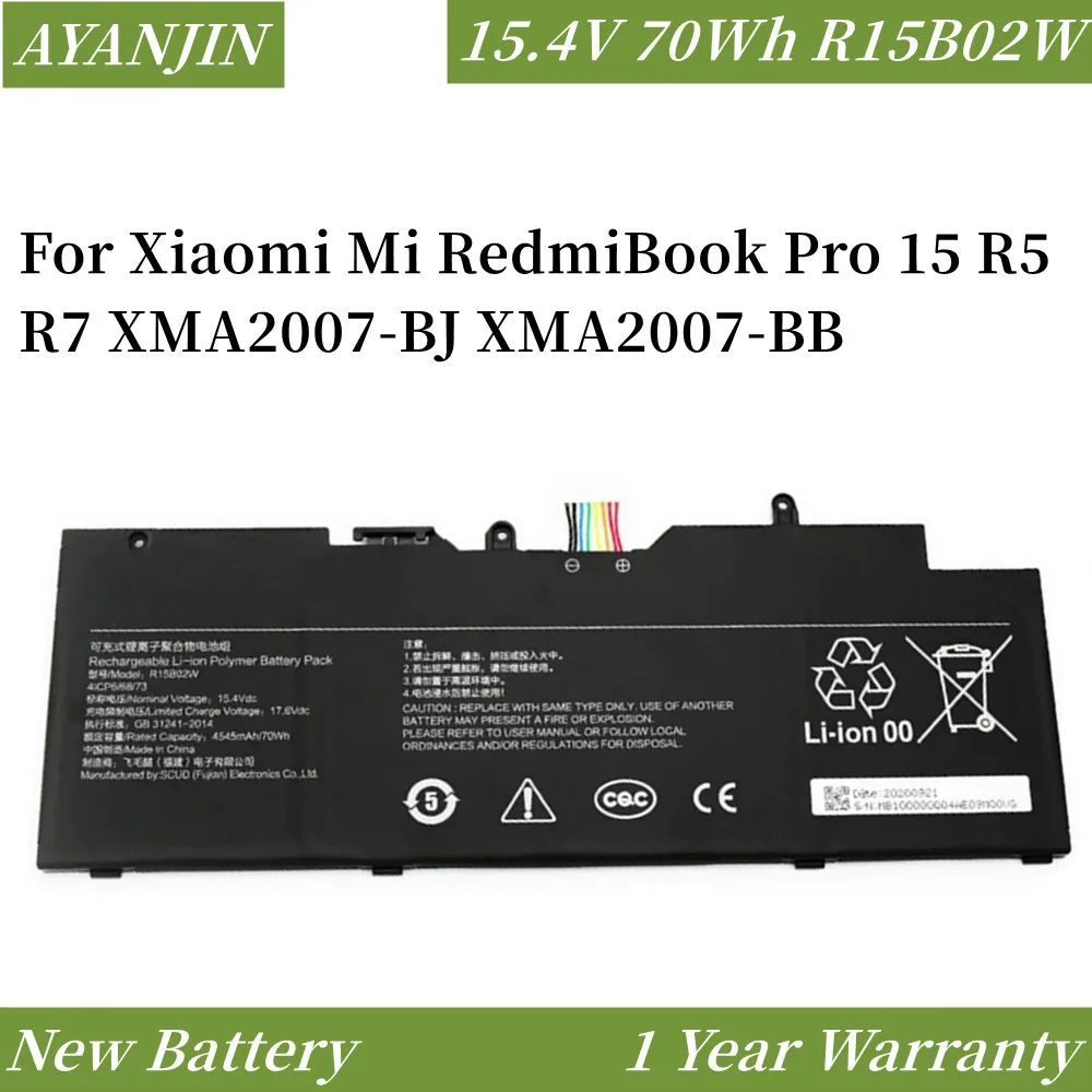 

15,4 V 4545mAh 70Wh R15B02W 4ICP6/68/73 Аккумулятор для ноутбука Xiaomi Mi RedmiBook Pro 15 R5 R7 XMA2007-BJ