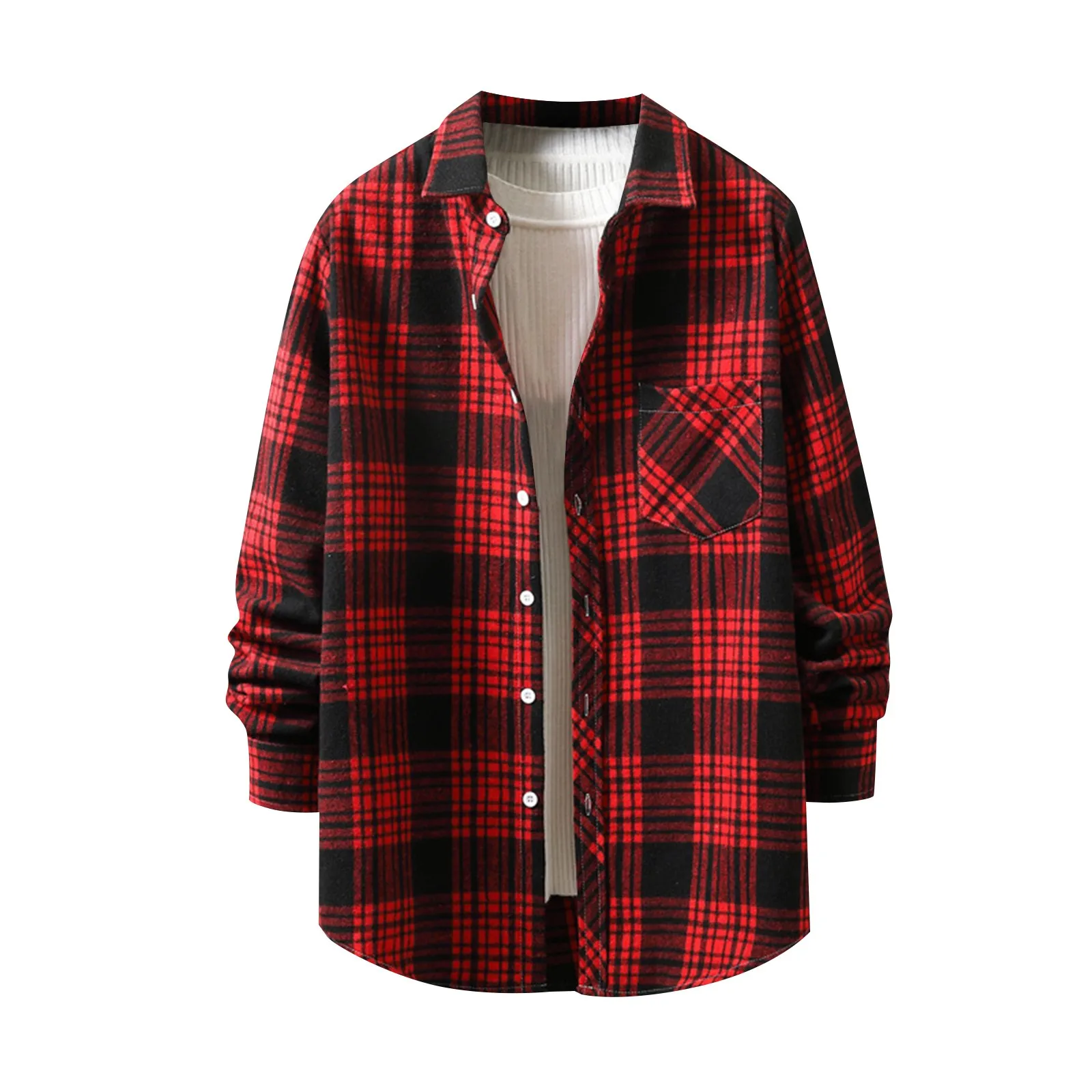 

Men Brushed Check Shirts Autumn Winter Lapel Long Sleeve Plaid Printed Shirt Casual Male Thick Warm Tops Men Clothes