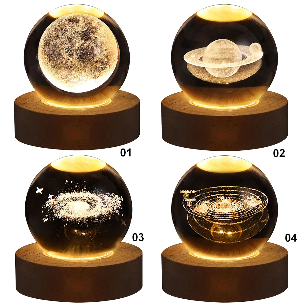 USB LED Night Light Galaxy Crystal Ball 3D Moon Planet Table Lamp Decor Bedroom Atmosphere Lamp for Birthday Kids Xmas Gifts: 3 - 5 Days Free Delivery Only UK