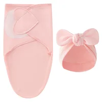 Love Heart Baby Blanket Bows Hat Set Cotton Newborn Swaddle Solid Color Infant Sleeping Swaddle Wraps for All Seasons New 0-24M 2