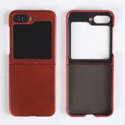 Premium Genuine Leather Case Cover with Vintage Oil Wax Pattern for Samsung Galaxy Z Flip 6 (Ruby Red 5211)