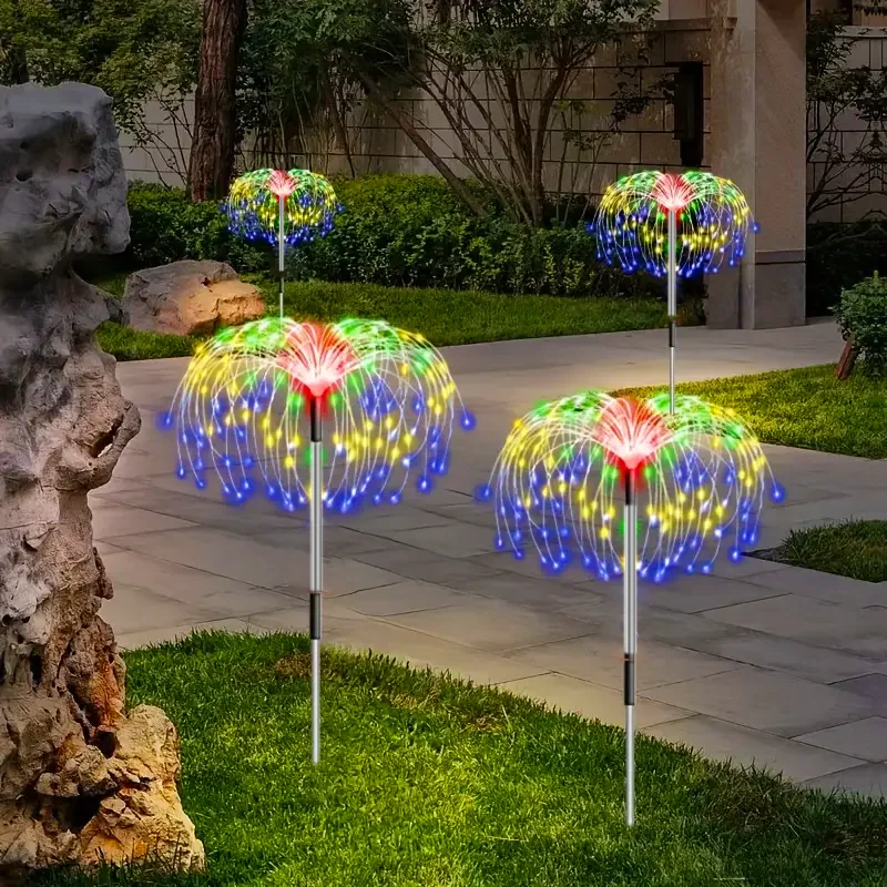 Solar Fireworks LED Lights Luminous Sensor Outdoor Solar Powered Lawn Decoration Lights for Landscape Lawn Sidewalk 4 Pcs solar lights garden light solar decoration light solar spot light
