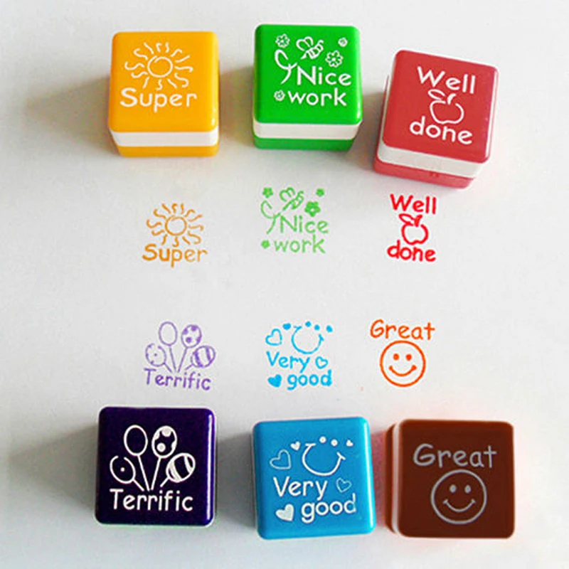 

6Pcs Teachers Self Inking Reward Stamper Stamps Praise Motivation Sticker School Stationery Office Supplies