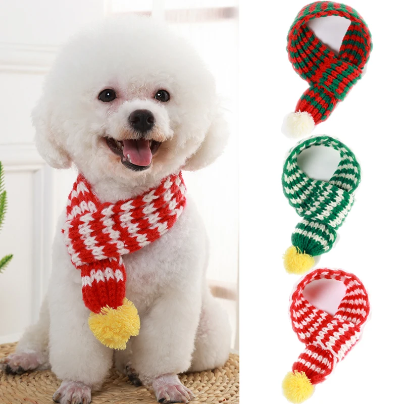 ChristmasDogScarfCollarWinterWarmKnittedPetScarfNewYearPet