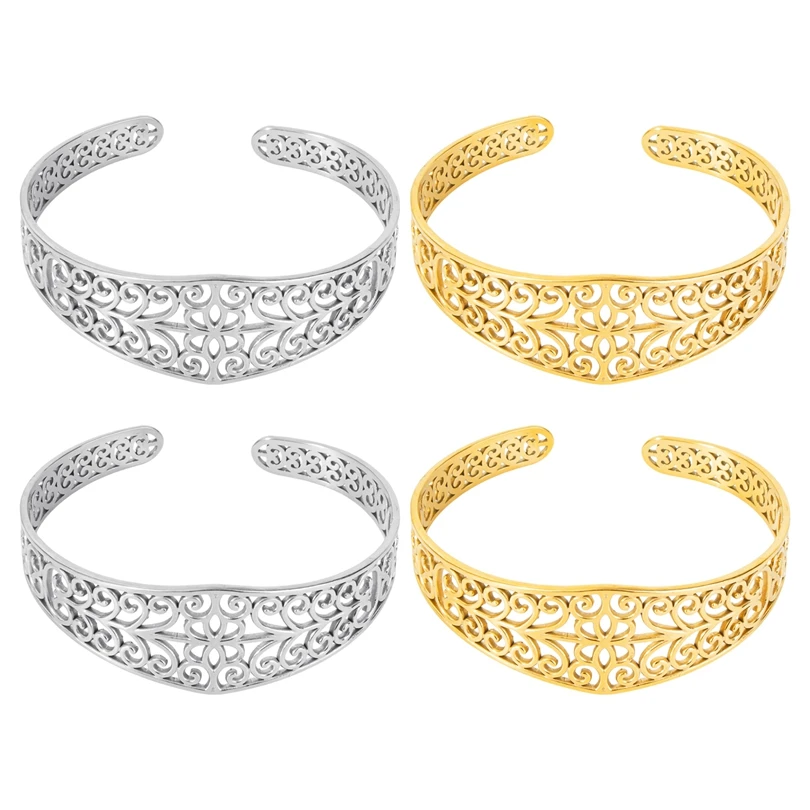 1Pc Vintage Carved Filigree Flower Of Life Cuff Open Bracelet For Women No Fade Stainless Steel Boho Female Bangle Jewelry Bulk bangle bracelet stainless steel bracelet