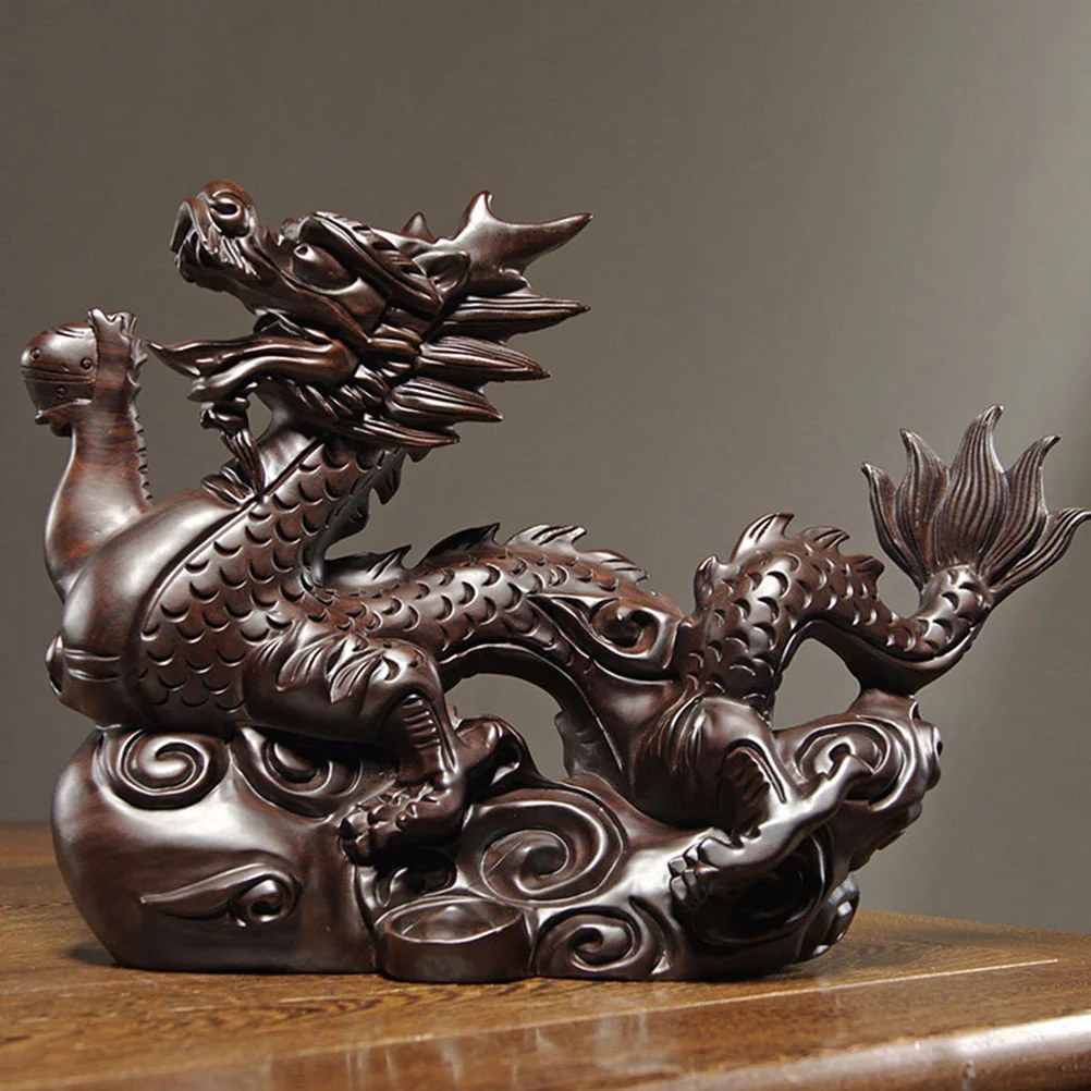 

Wood Hand Carved Dragon Figurine 2024 Chinese New Year Dragon Statue 12Cm Fengshui Zodiac Dragon Sculpture Animal Model Luck