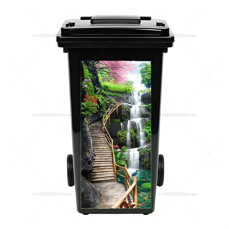 Trash Can Sticker Plant landscape painting trash can stickers outdoor trash can stickers PVC waterproof decorative stickers