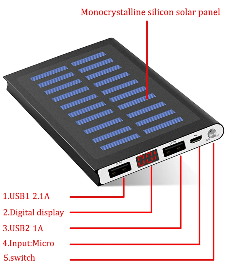 portable battery charger Solar Power Bank 50000mah 2 USB External Battery LED Portable Powerbank Mobile Phone Solar Charger for smart phone portable charger