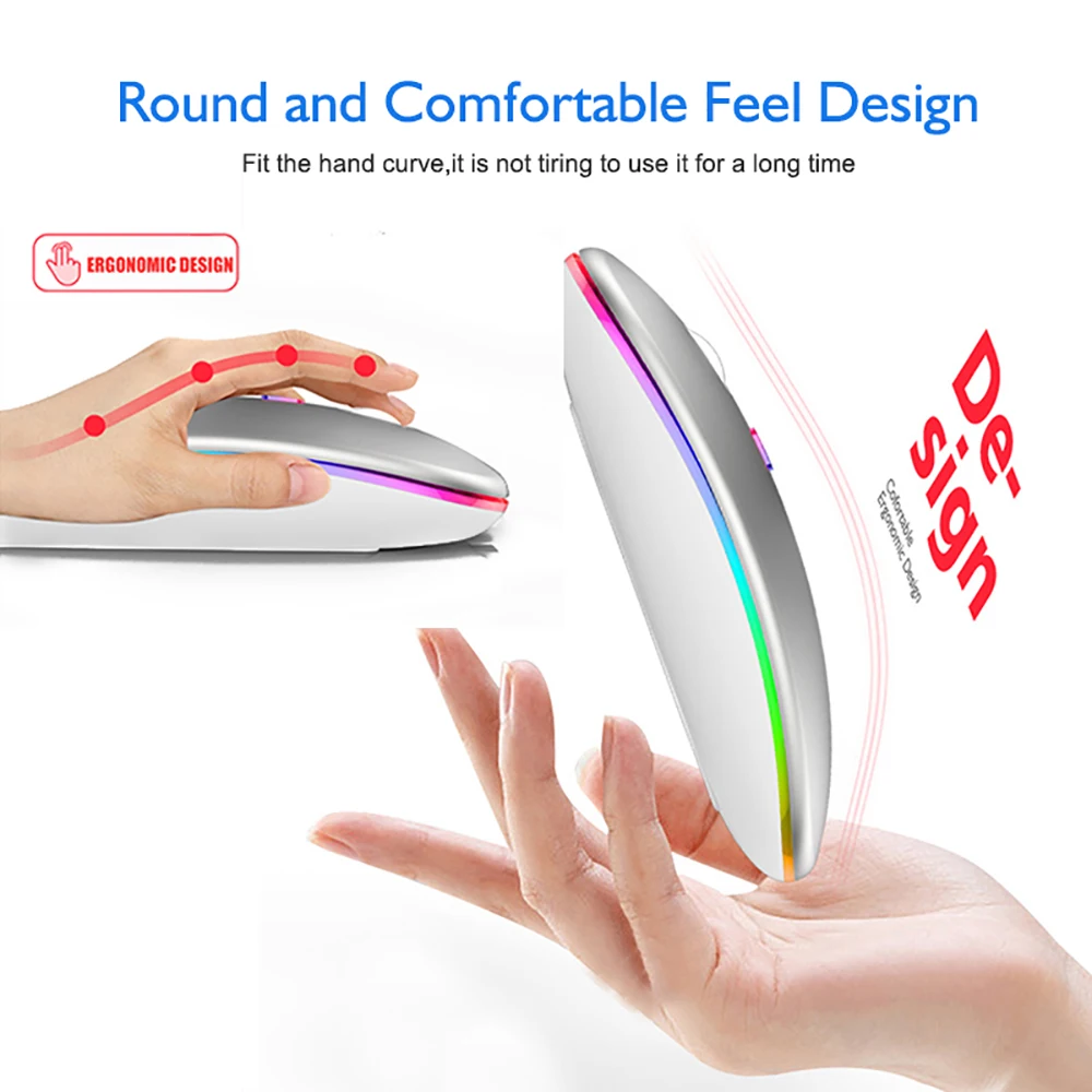 1600DPI Bluetooth 5.1 Wireless Mouse Rechargeable RGB Backlight for Laptop PC for Wireless Mouse