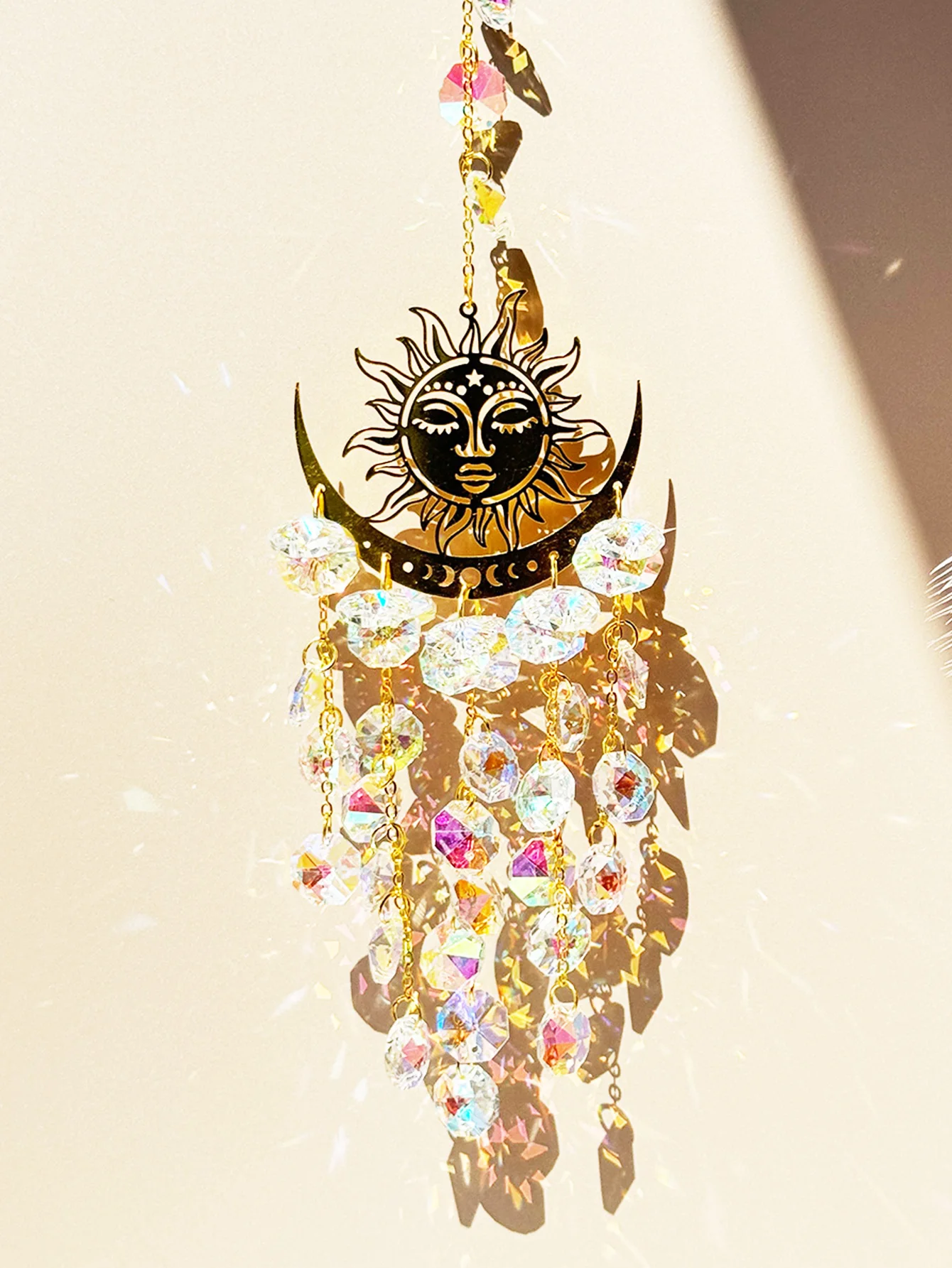 1pc Flame Sun Smiley Crystal Suncatcher, Glass Prism Suncatcher, Window Sticker Hanging Decoration, Feng Shui Home Decoration